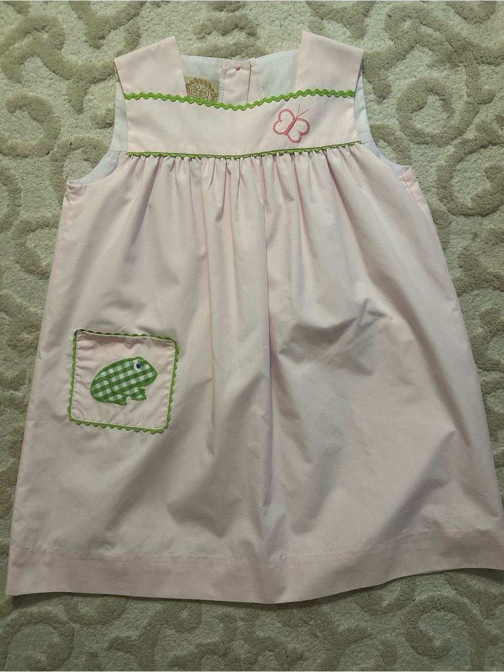 The Beaufort Bonnet Company Light Pink Girls' Sleeveless Dress with Green Trim